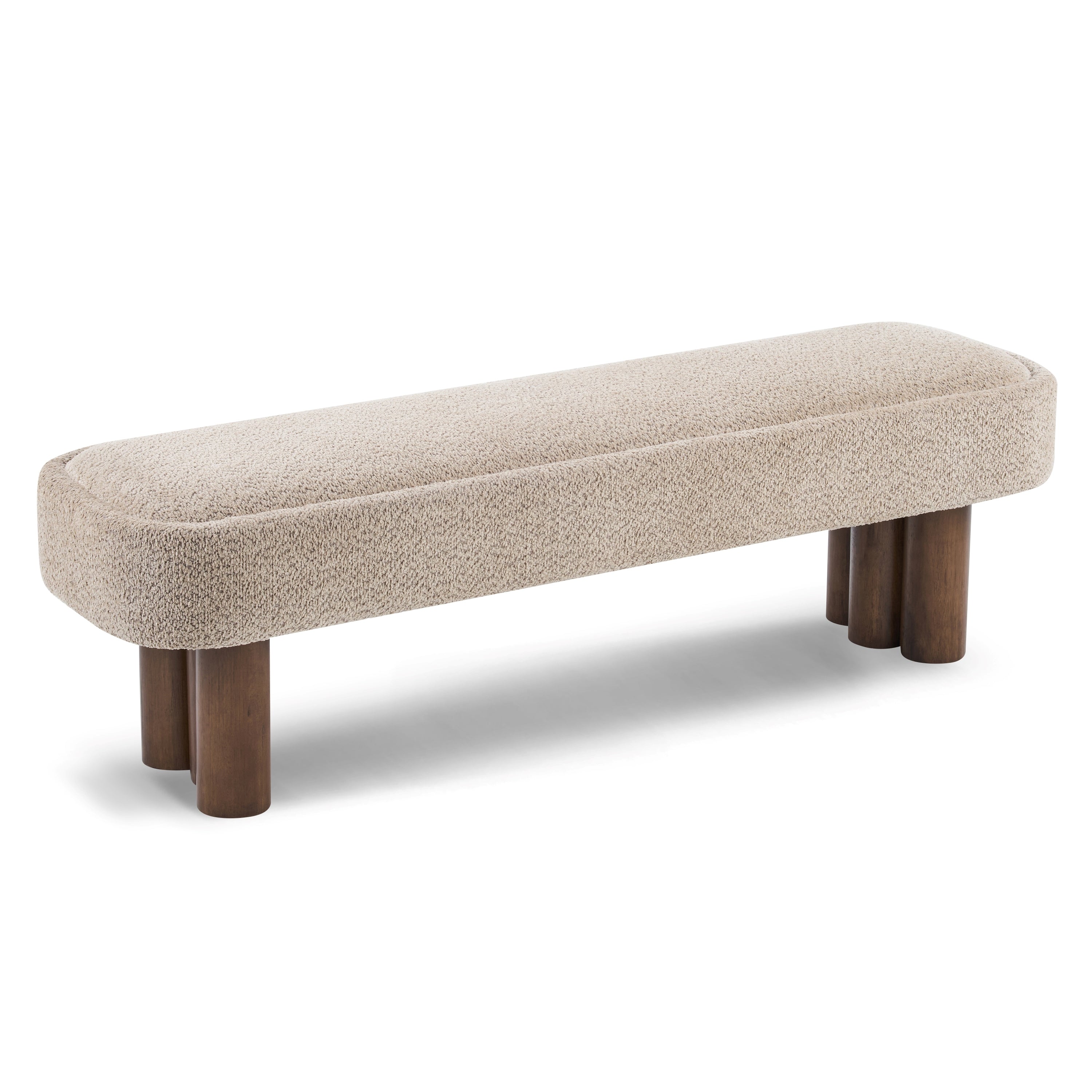 Indoor Khaki Boucle Dining Bench with Walnut Color Legs, 60.04'L Upholstered Seating for Kitchen, Dining Room and Living Space,250lbs Capacity - Grand Goldman Shop