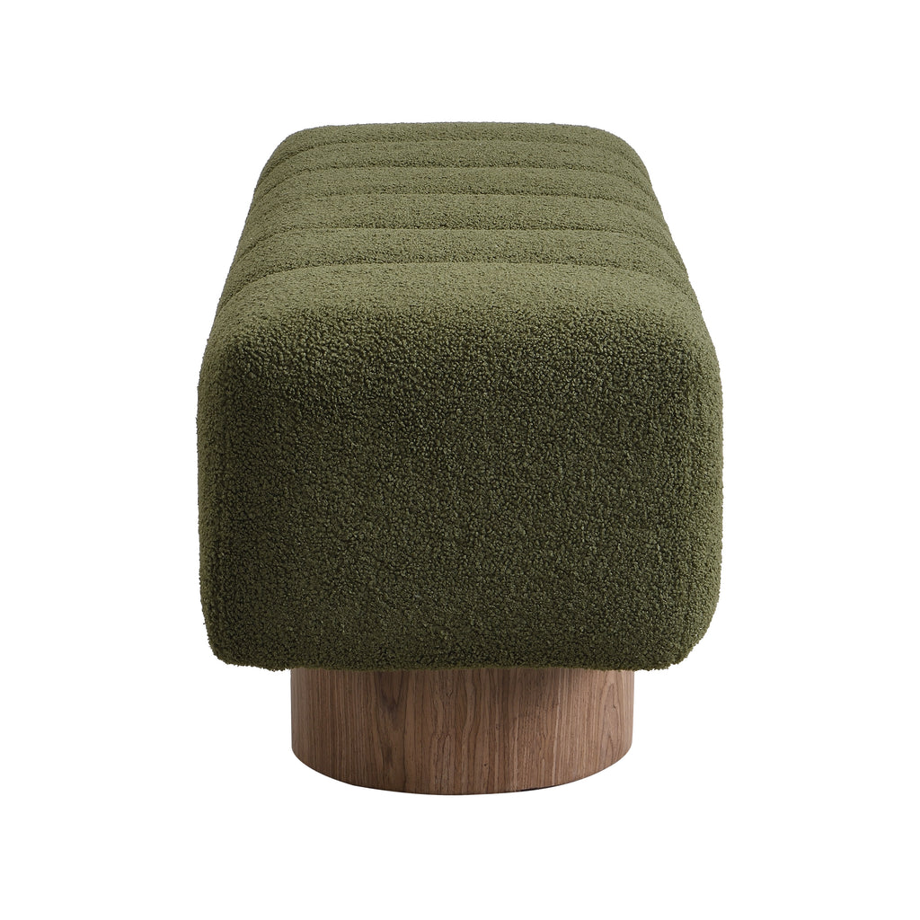 Upholstered Dining Bench for Dining Room, No-Assembly End of Bed Entryway Bench Ottoman for Bedroom Living Room, Green Boucle Fabric Stool Top Wood Leg 300 LBS Weight Capacity - Grand Goldman Shop