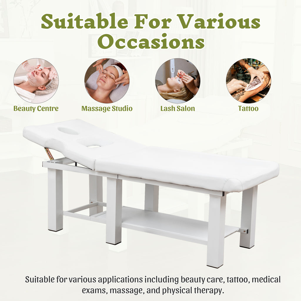 Adjustable Massage Table 0-15° Reclining, High-Resiliency Waterproof Cushion with Detachable Headrest, Bottom Storage, Heavy-