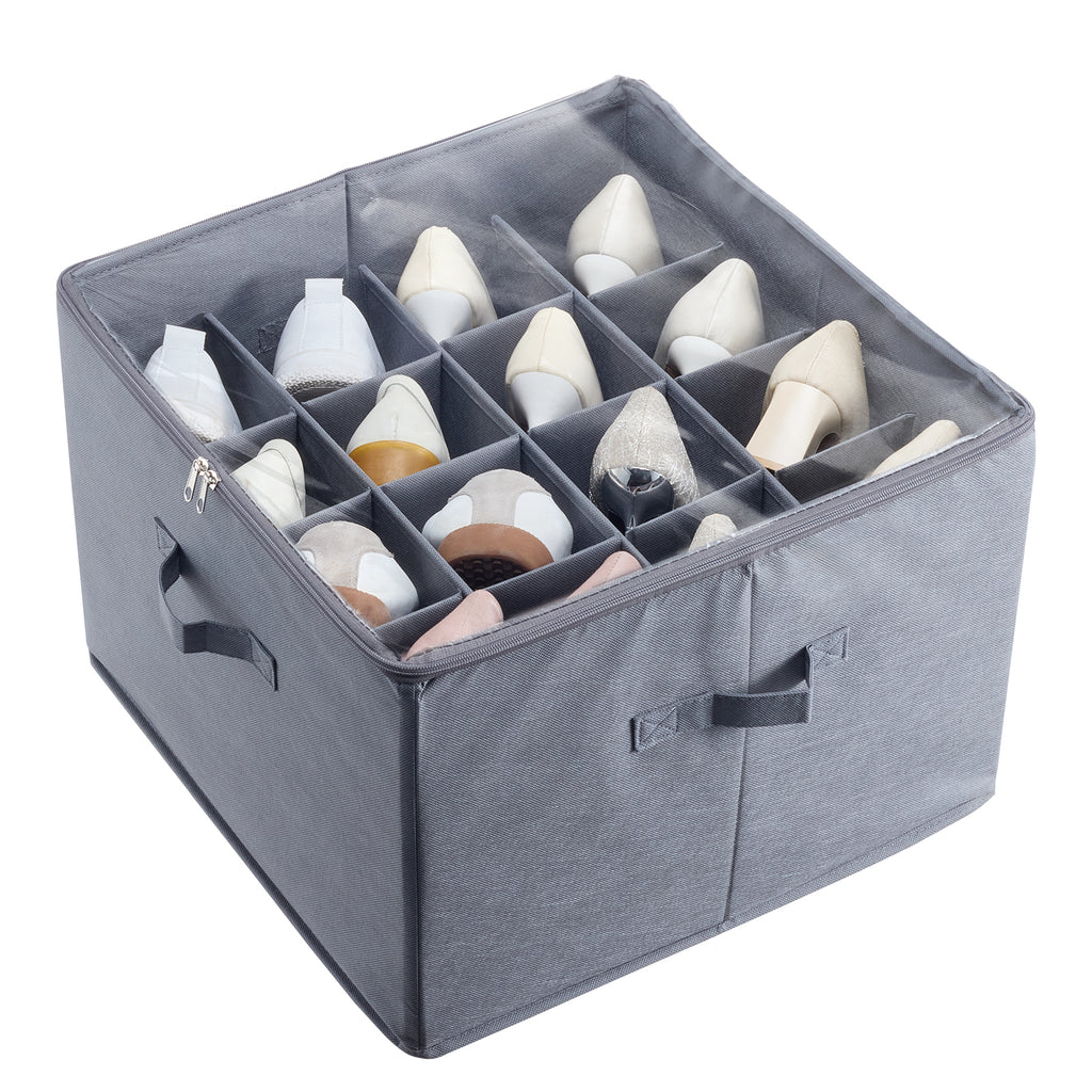 Under Bed Shoe Storage Organizer, 1 Pack, 16 Compartments, Underbed Shoe Box Storage Containers Adjustable Dividers, Sandal Organizer Storage with Clear Window, Breathable, Reinforced Handles - Grand Goldman Shop