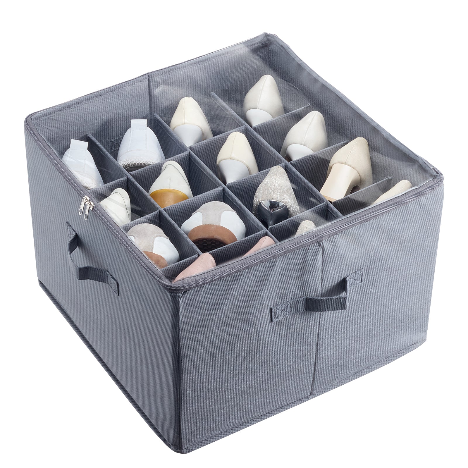 Under Bed Shoe Storage Organizer, 1 Pack, 16 Compartments, Underbed Shoe Box Storage Containers Adjustable Dividers, Sandal Organizer Storage with Clear Window, Breathable, Reinforced Handles - Grand Goldman Shop