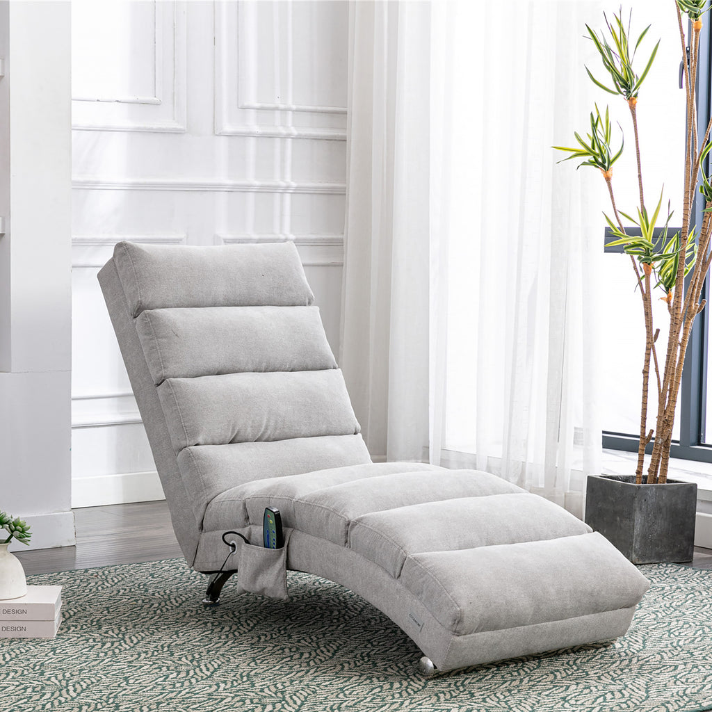 Light Grey Linen Massage Chaise Lounge Indoor with Remote Control, Ergonomic Electric Massage Lounger with 5 Modes - Grand Goldman Shop