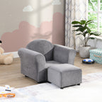 Kids Gray Velvet Upholstered Chair with Ottoman for Comfortable Seating | Premium Home Decor - Grand Goldman