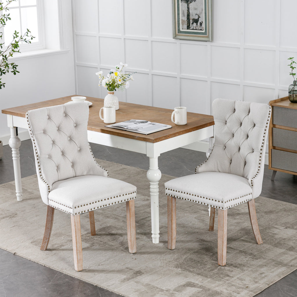 Nikki Collection Modern, High-end Tufted Solid Wood Contemporary Flax Upholstered Dining Chair with Wood Legs Nailhead Trim 2-Pcs Set,Gray, SW6801BG - Grand Goldman Shop
