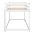 White Twin Over Twin Floor Bunk Bed with Ladder, Solid Pine Wood, 79.1''L x 42''W x 46.5''H - Grand Goldman Shop