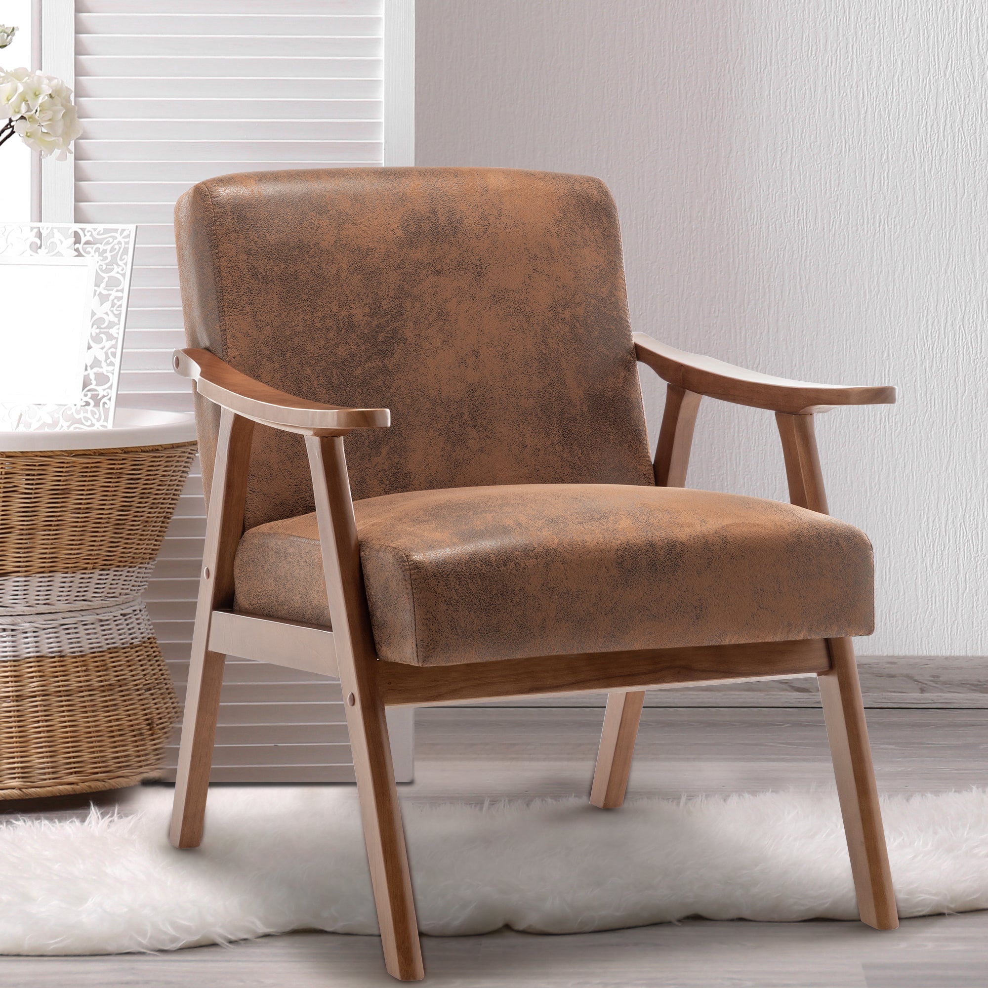 Mid-Century Modern Wingback Accent Chair with Solid Wood Frame and Extra-Thick Backrest – Lounge Chair for Living Room, Bedroom, or Reading Room - Grand Goldman Shop