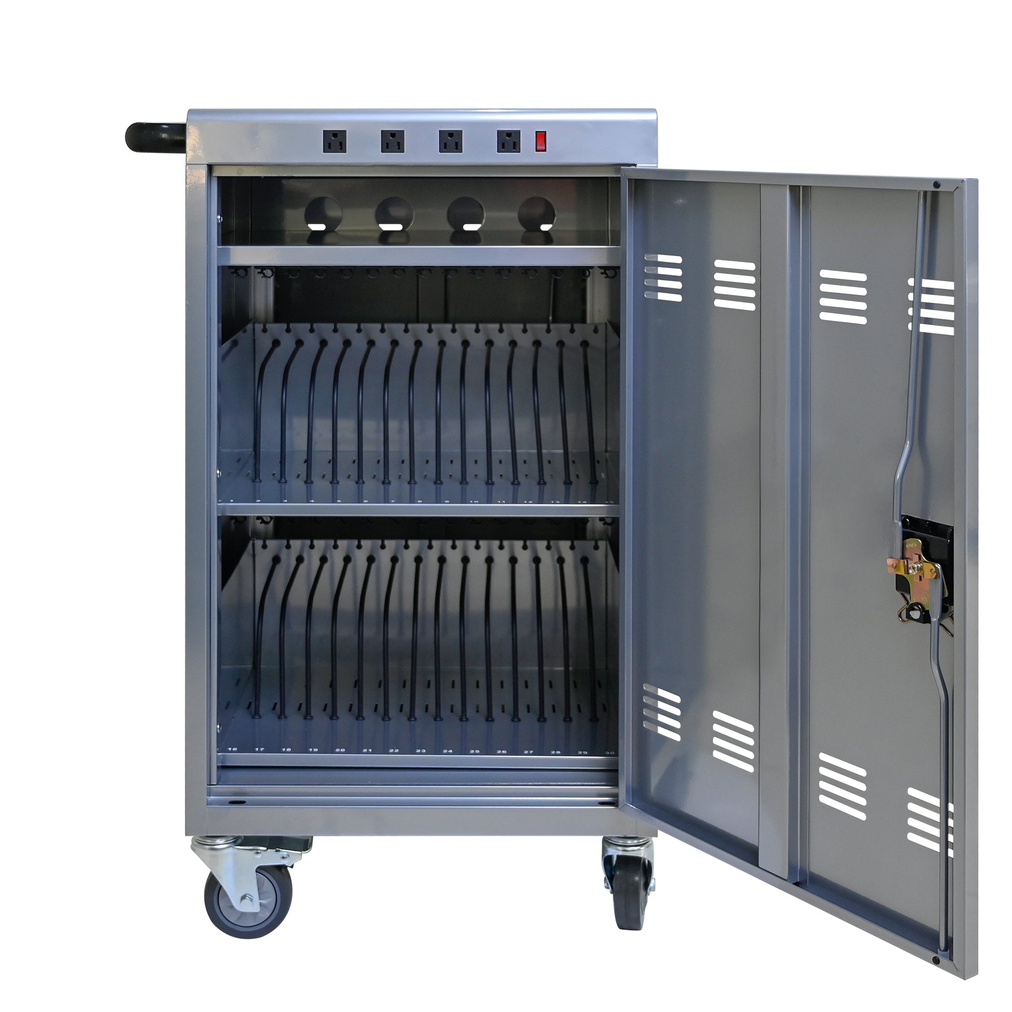 Mobile Charging Cart for Tablets Laptops 35-Device Capacity Matt Silver Metal - Grand Goldman