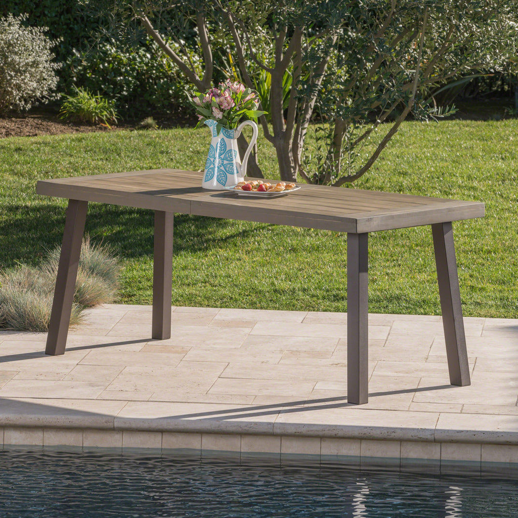 Acacia Wood Dining Table with Slat Design, Grey Finish / Rustic Metal - Grand Goldman Shop