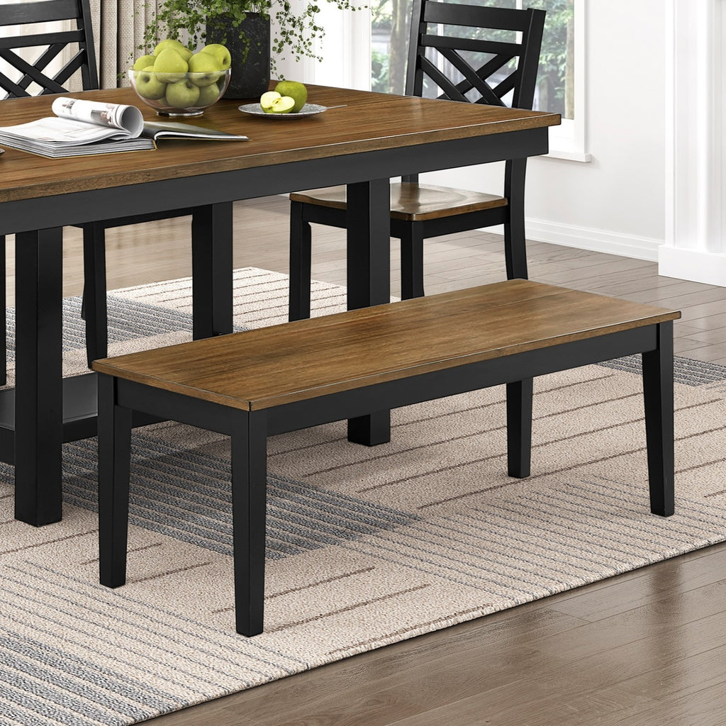 2-Tone Black Brown Finish Bench Modern Farmhouse Wooden Furniture 1pc - Grand Goldman Shop
