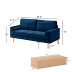 65-inch minimalist velvet sofa with metallic-coloured legs, complete with cushions, suitable for the living room or bedroom. - Grand Goldman Shop