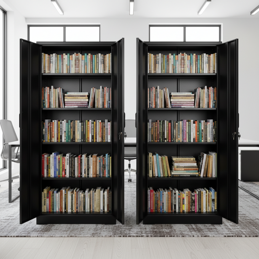 Ironclad 71' Black Metal Storage Cabinet with Locking Doors and 4 Adjustable Shelves, Heavy-Duty Steel Cabinet for Garage, La