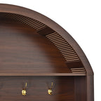 Farmhouse Fabric Arched Top Hall Tree with 5 Metal Hooks, All-in-One Mudroom Furniture with Adjustable Shelves, Mid-Century Fluted Door Entryway Bench with Wood Grain Finish for Hallway, Walnut - Grand Goldman Shop