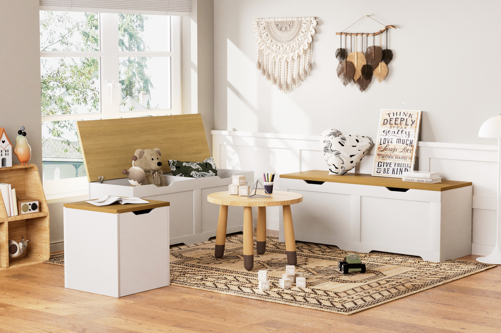 3-Piece L-Shaped Multi-Functional Storage Bench with Cushion, serving as a kitchen corner bench, toy storage box, or reading nook seat., White and Natural, 63'D x 63'W x 19.1'H - Grand Goldman Shop