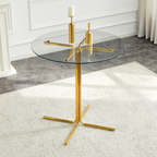 Round glass bar high table, 36 inch round bar table, tempered glass tabletop, sturdy gold chrome plated four column support, suitable for transparent round bar tables in small spaces, kitchens - Grand Goldman Shop
