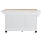 Kitchen Island with Rubber wood Countertop, Kitchen Cart on 5 Wheels with Storage Cabinet and 2 Top Drawers and A center double layered storage drawer for Dinning Room, White - Grand Goldman Shop