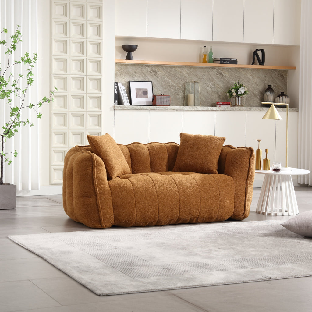 Cozy Beanbag Chair with High Resilience Foam Core for Two - Yellow Chenille, 66x35x25 inches - Grand Goldman Shop