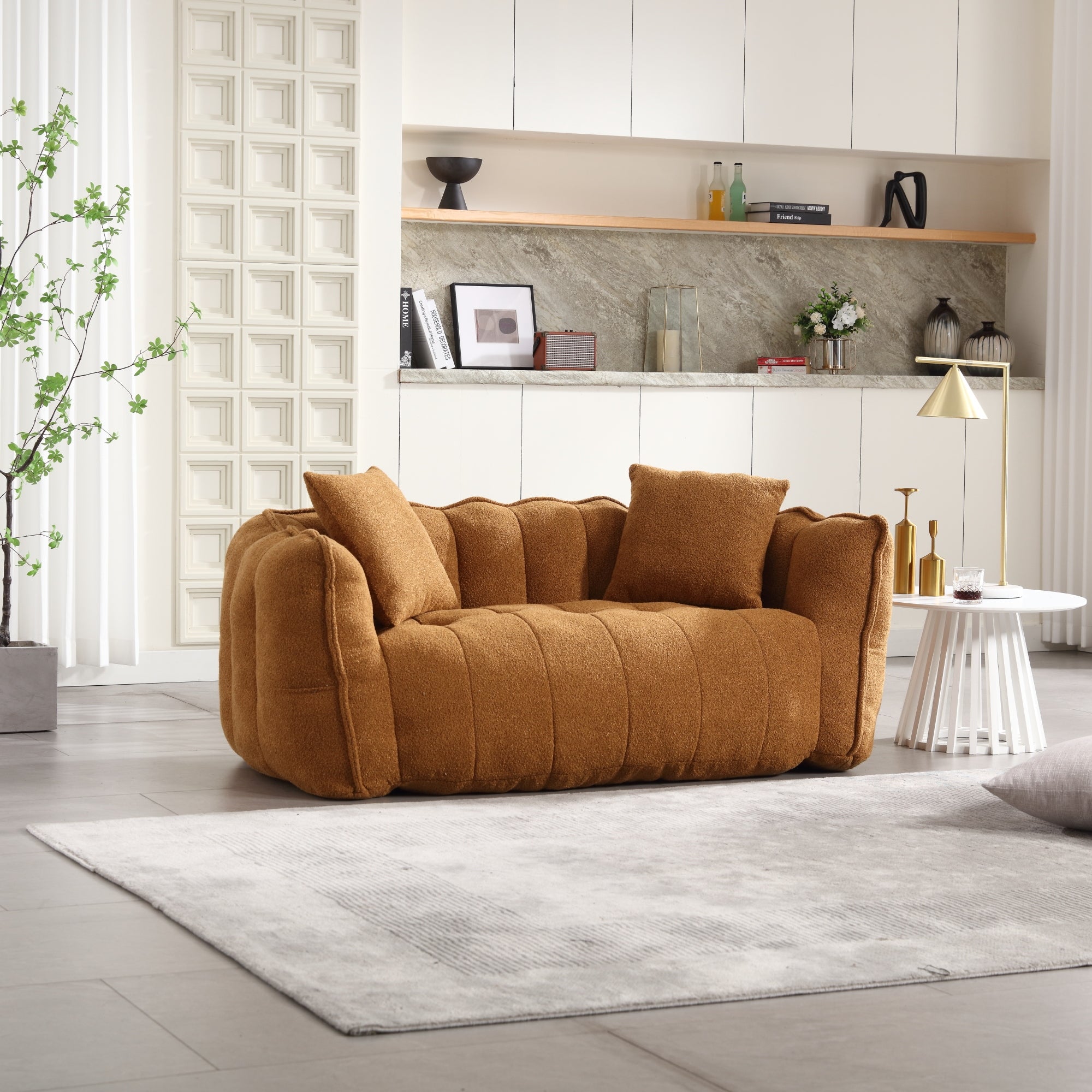 Cozy Beanbag Chair with High Resilience Foam Core for Two - Yellow Chenille, 66x35x25 inches - Grand Goldman Shop