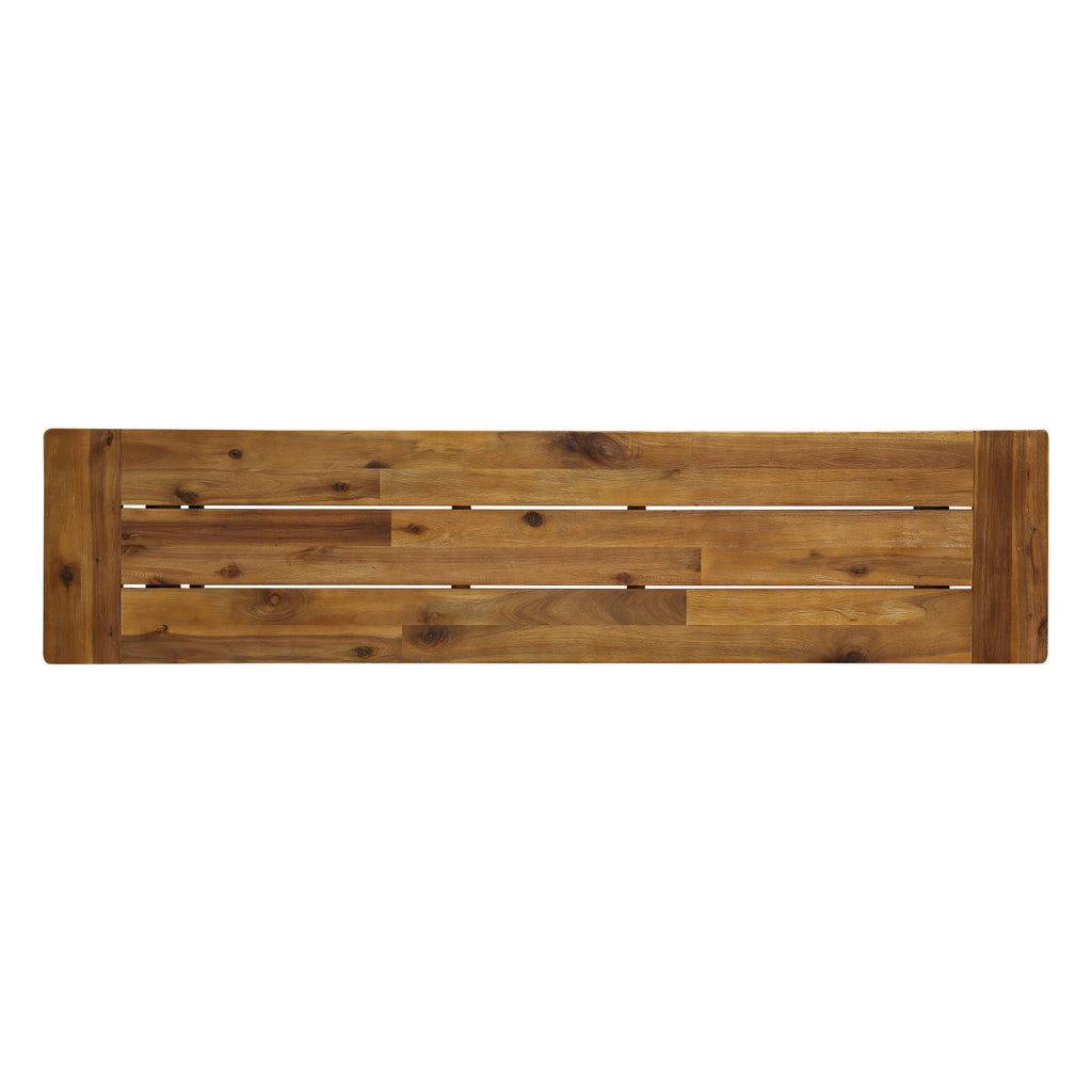 Cloud Outdoor Bench with Acacia Wood Frame and Slat Panel Design, Set of 2,Sandblast Teak Finish and Black - Grand Goldman Shop