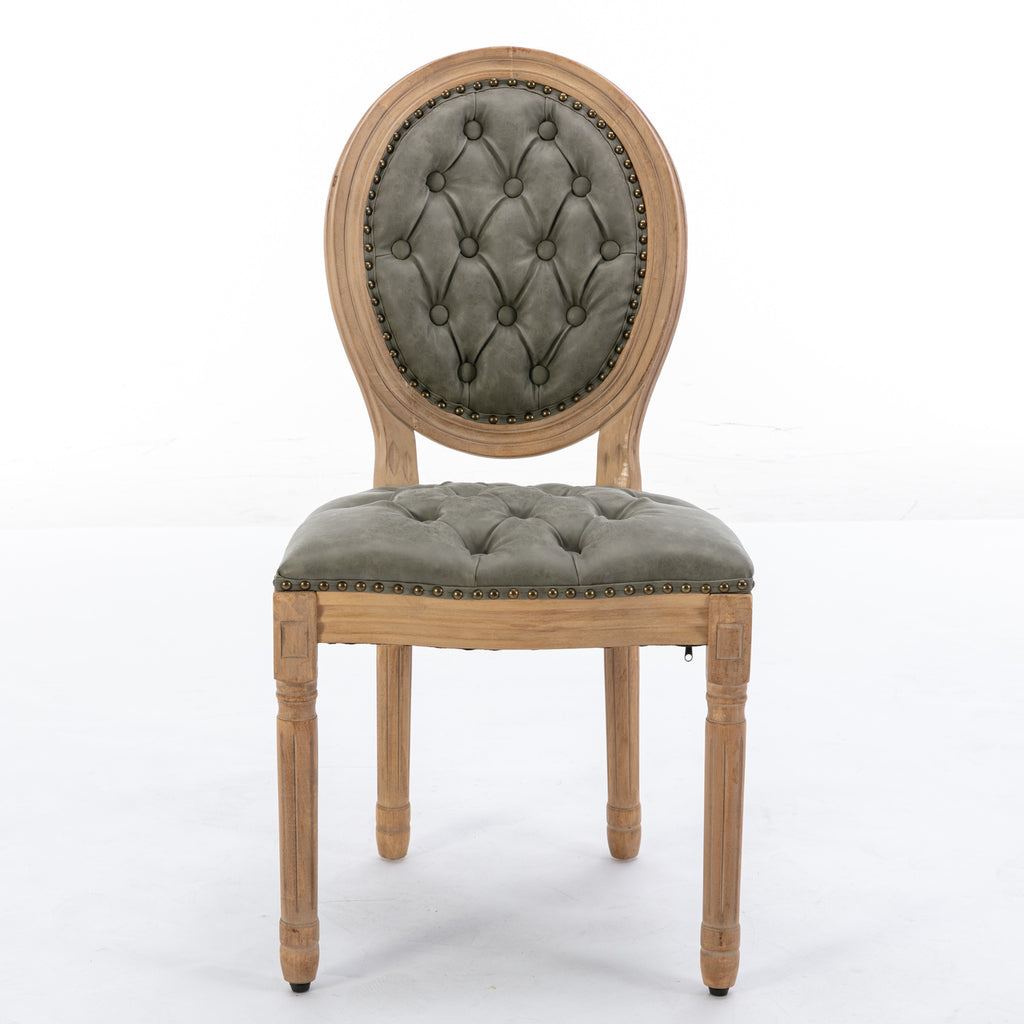 French Style Solid Wood Frame Antique Painting,Hand-pulled buckle decoration PU artificial leather Dining Chair with Nailhead Trim ,Wood Legs,Set of 2,White Pine Green,SW1839WP - Grand Goldman Shop