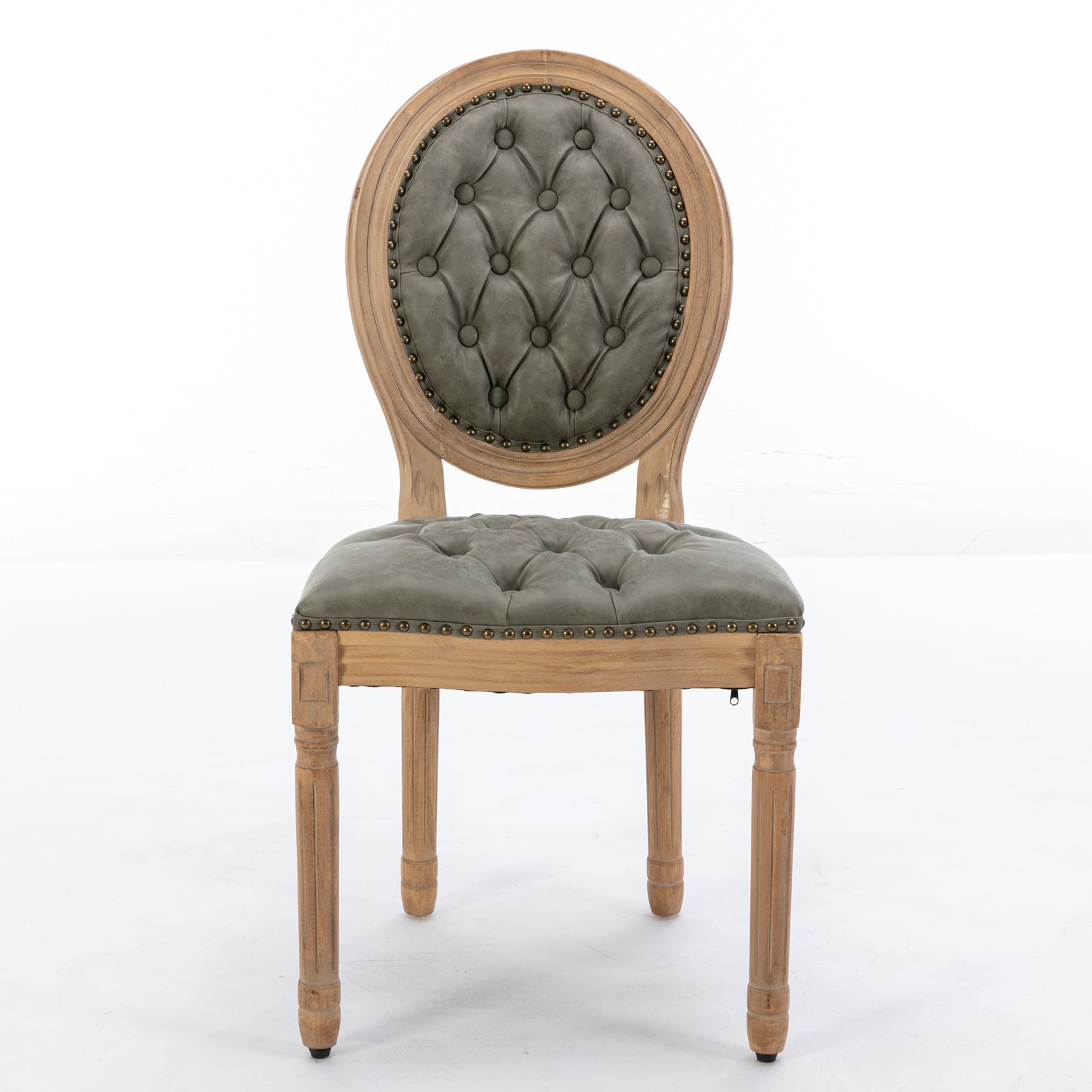 French Style Solid Wood Frame Antique Painting,Hand-pulled buckle decoration PU artificial leather Dining Chair with Nailhead Trim ,Wood Legs,Set of 2,White Pine Green,SW1839WP - Grand Goldman Shop
