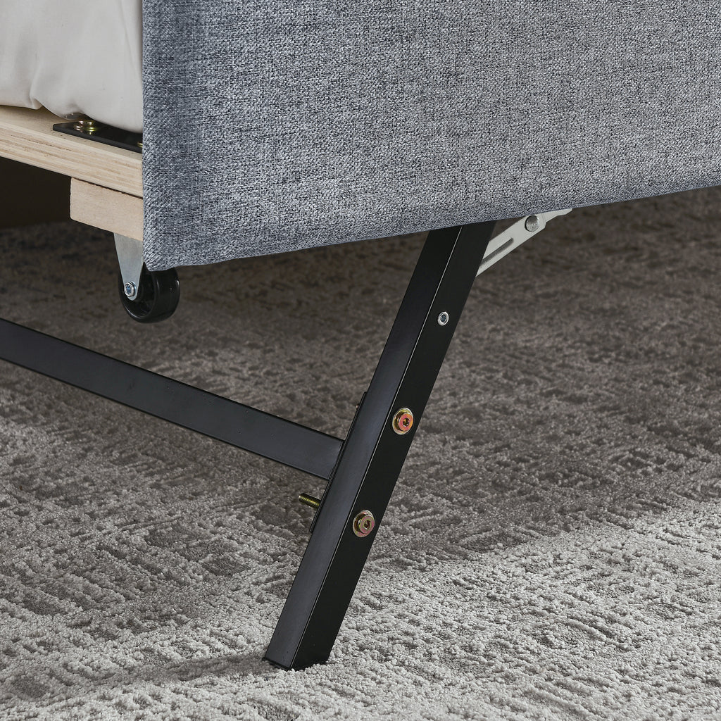 Linen Grey Mid-Century Style Twin Size Upholstered Daybed with Trundle and USB Charging Armrest - Grand Goldman Shop