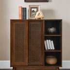 Mid Century Modern Rattan Sideboard Cabinet, Buffet Cabinet for Entryway Hallway Living Room Kitchen Dining Room, Adjustable Shelf & Solid Wood Feet & Rattan Cabinet Doors - Dark Wood - Grand Goldman Shop