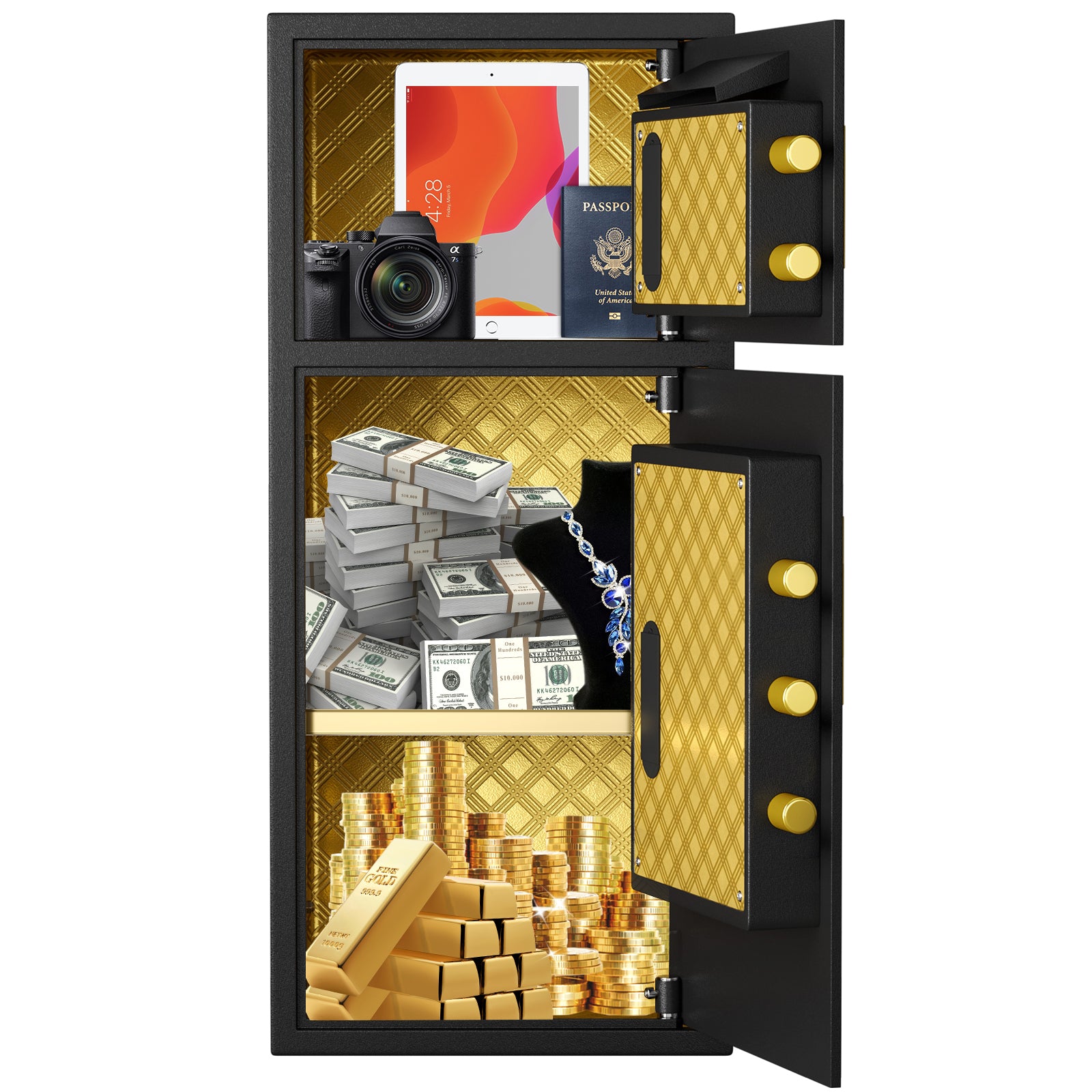 Large Double-door Coin-operated Safe,Digital Security Safe with Fireproof and Waterproof Bag,7.0 Cubic Feet Safe Box with Hid
