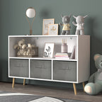 Kids Bookcase with Collapsible Fabric Drawers, Children's Book Display, Toy Storage Cabinet Organizer, White/Gray, MDF+Pine -