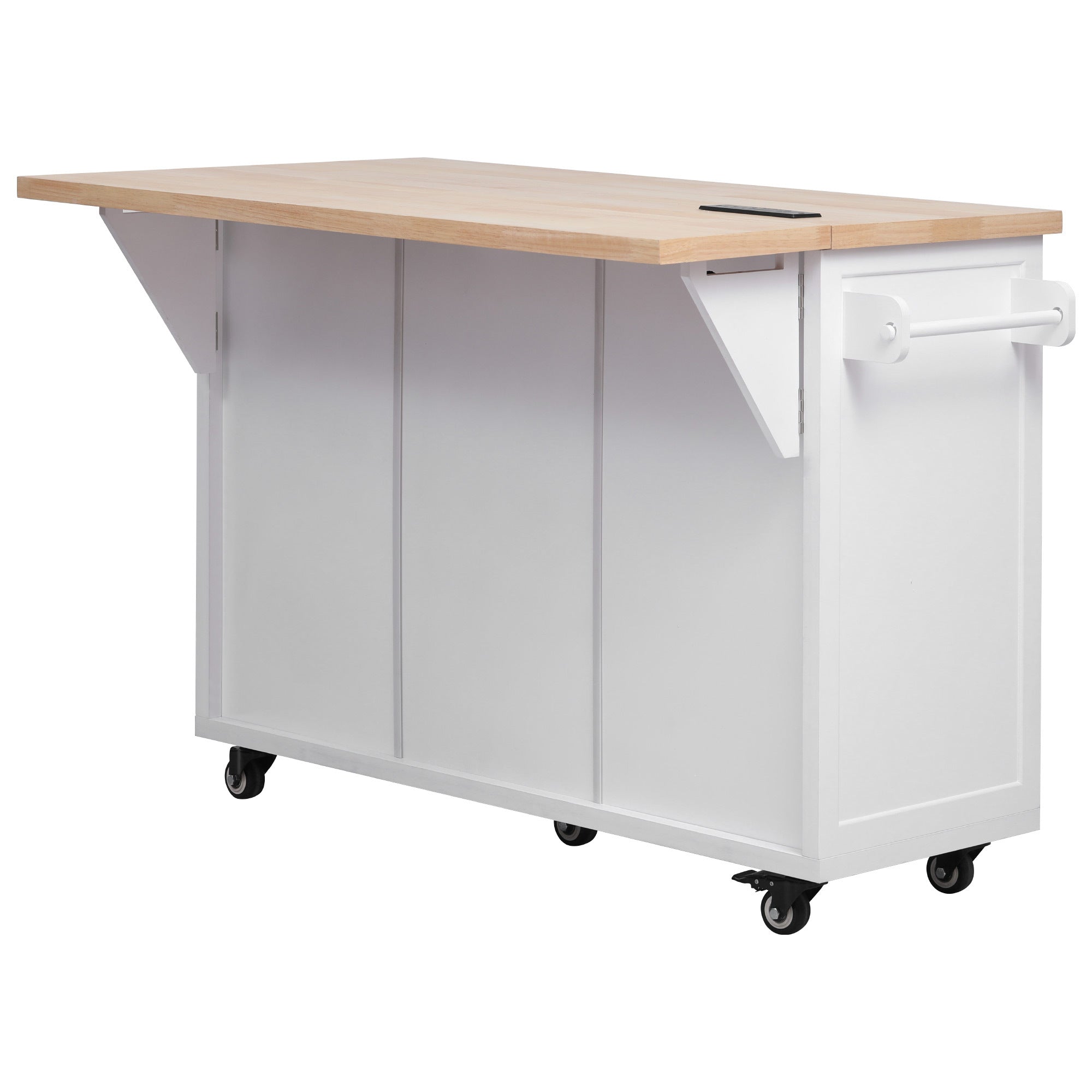 K&K 56.5'' Kitchen Island with Drop Leaf, Power Outlet, Embossed Vertical Stripe Rolling Kitchen Cart on Wheels with 4 Doors , 5 Deep Drawers and Adjustable Shelves, for Kitchen, Dining Room, White - Grand Goldman Shop