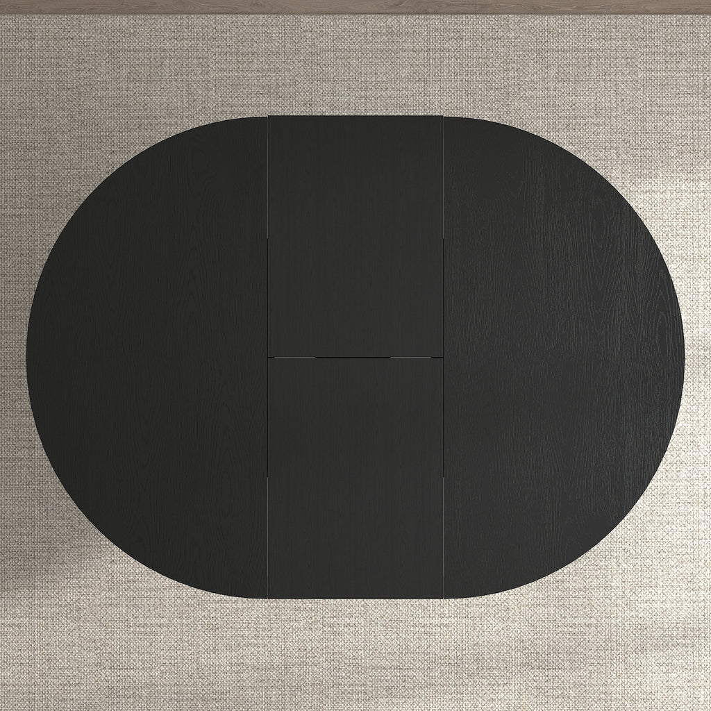 Farmhouse Kitchen Dining Table 59x43 Inch Expandable Oval Top with Removable Leaf Black MDF - Grand Goldman Shop