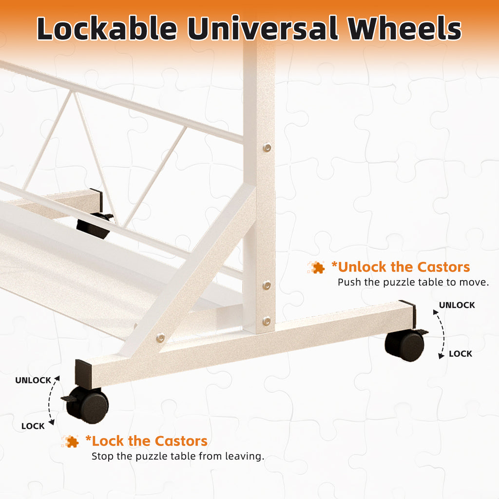 (WHITE) Wooden 1500 Piece Puzzle Table with Drawer, 35'*27.17' Adjustable Puzzle Table, 360° Tilting Puzzle Table with Legs a
