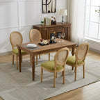 A&A Furniture,French Style Solid Wood Frame Antique Painting Linen Fabric Rattan Back Dining Chair,Set of 2,Olive-Green - Grand Goldman Shop