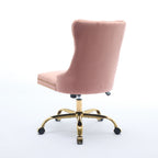 A&A Furniture Office Chair,Modern Velvet Upholstered Tufted Button Home Office Chair with Golden Metal Base,Adjustable Desk C