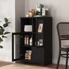 Modern MDF Painted Cabinet with Glass Doors and Drawer, Black, Bedroom or Living Room Storage - Grand Goldman Shop