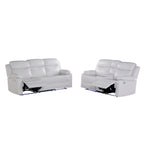 Blanche White 2PC Reclining Sofa and Loveseat with LED Lights and Speaker in White Wood Frame, Medium Firm Seating - Grand Goldman Shop