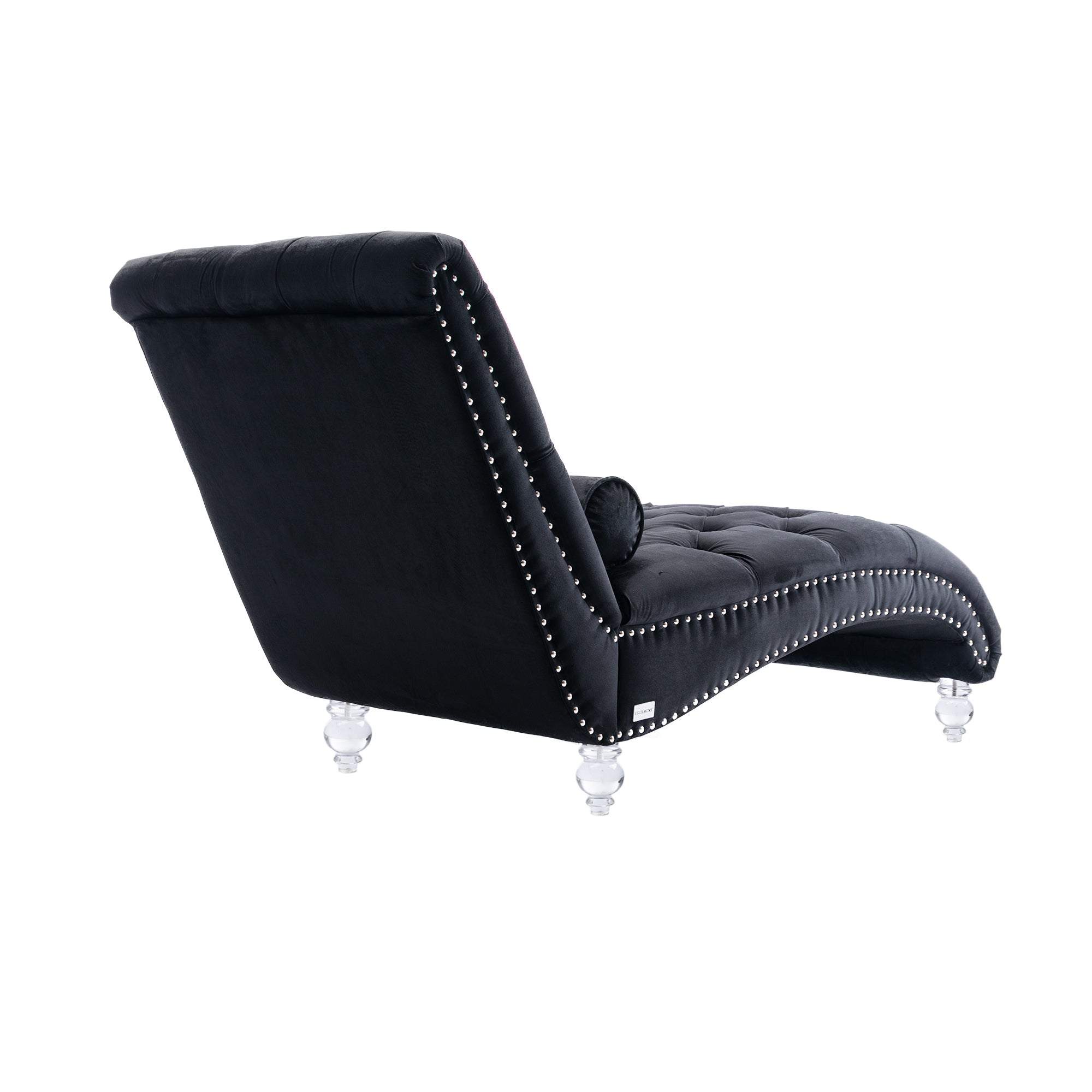 Velvet Chaise Lounge Indoor, Button-Tufted Upholstered Chair with Pillow, Black Velvet, 63.38x28.94x34.05 inches - Grand Goldman Shop