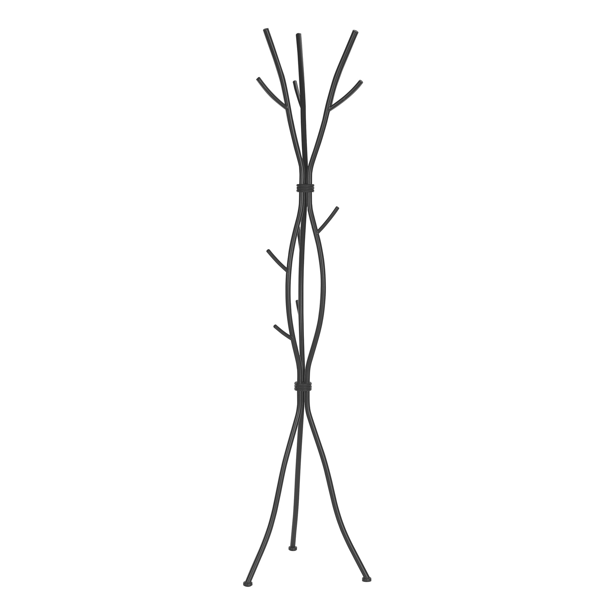 Coat Rack, Hall Tree, Free Standing, 11 Hooks, Entryway, 74'h, Bedroom, Black Metal, Contemporary, Modern - Grand Goldman Shop