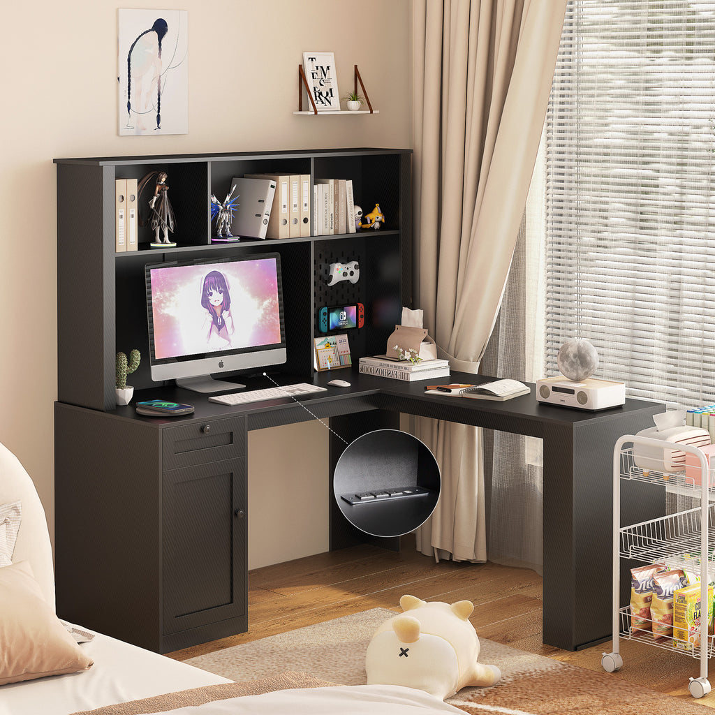 L Shaped Desk with Charger,Computer Desk with Drawers,Bookshelf,Modern Corner Desk,Home Office Desk,L-Shaped Study Table Writ