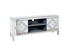 Mirrored TV Stand for 65+ inch TV,Sliver TV Console Table with Open Storage & 2 Storage Cabinets ,Diamond Shape Sparkling Mirror Doors for Living Room(59''W x 25.2''H x 15.7D) - Grand Goldman Shop