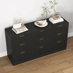 Black 9 Drawer Dresser, 63' Large Deep Chest of Drawers, Wooden Dresser Storage Cabinet with 9 Drawers for Bedroom, Long Dressers for Living Room, Hallway, Drawer panel with wavy patterns - Grand Goldman Shop