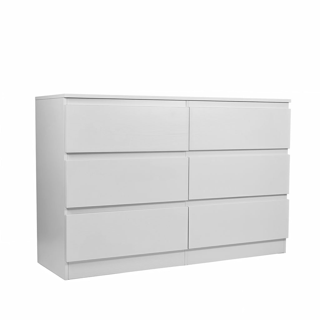 Modern 6 Drawer Dresser with Spacious Countertop and Concealed Handles, Storage Cabinet for Bedroom and Living Room, White MDF - Grand Goldman Shop
