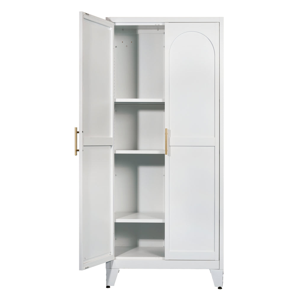 71'' 2 Shapely Doors Cabinet, Metal Storage Cabinet with Doors and Adjustable Shelves, for Bedroom, Living Room, Kitchen (White) - Grand Goldman Shop