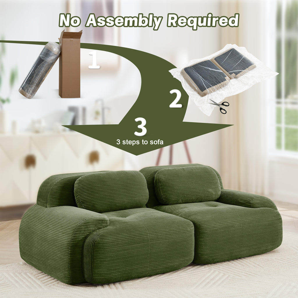 82'' loveseat sofa in luxuryCorduroy Fabric modular for free combo separation curved armrests ,anti-slip design high-resilience sponge fits living rooms bedrooms Audiovisual Room,Olive green - Grand Goldman Shop