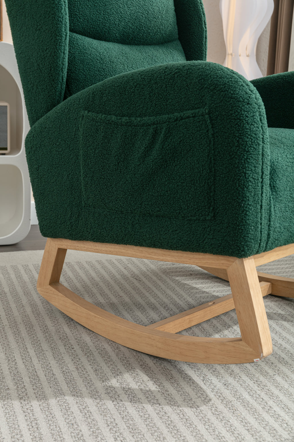 049-Teddy Fabric Rocking Chair With Packet Wood Legs,Green - Grand Goldman Shop