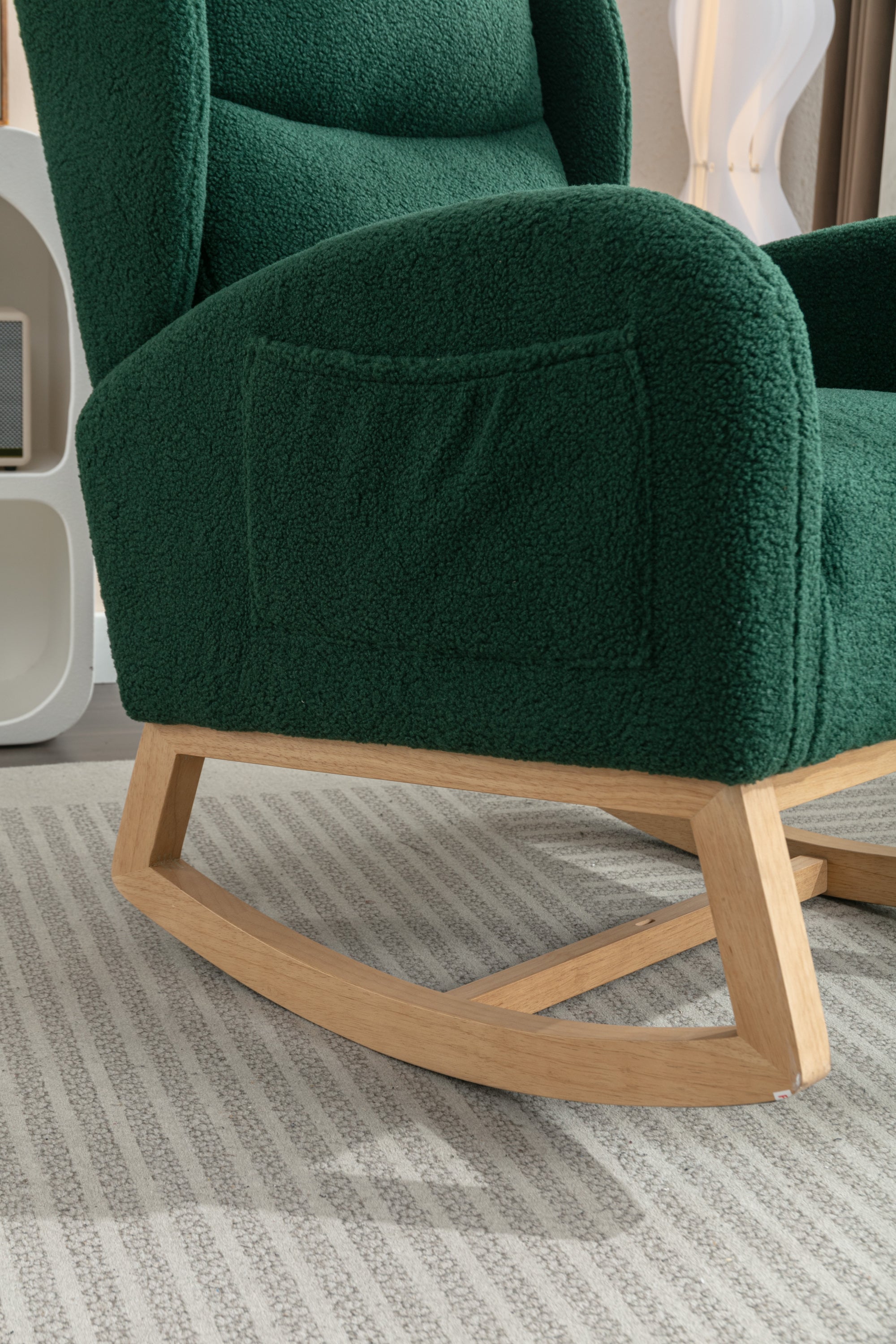 049-Teddy Fabric Rocking Chair With Packet Wood Legs,Green - Grand Goldman Shop