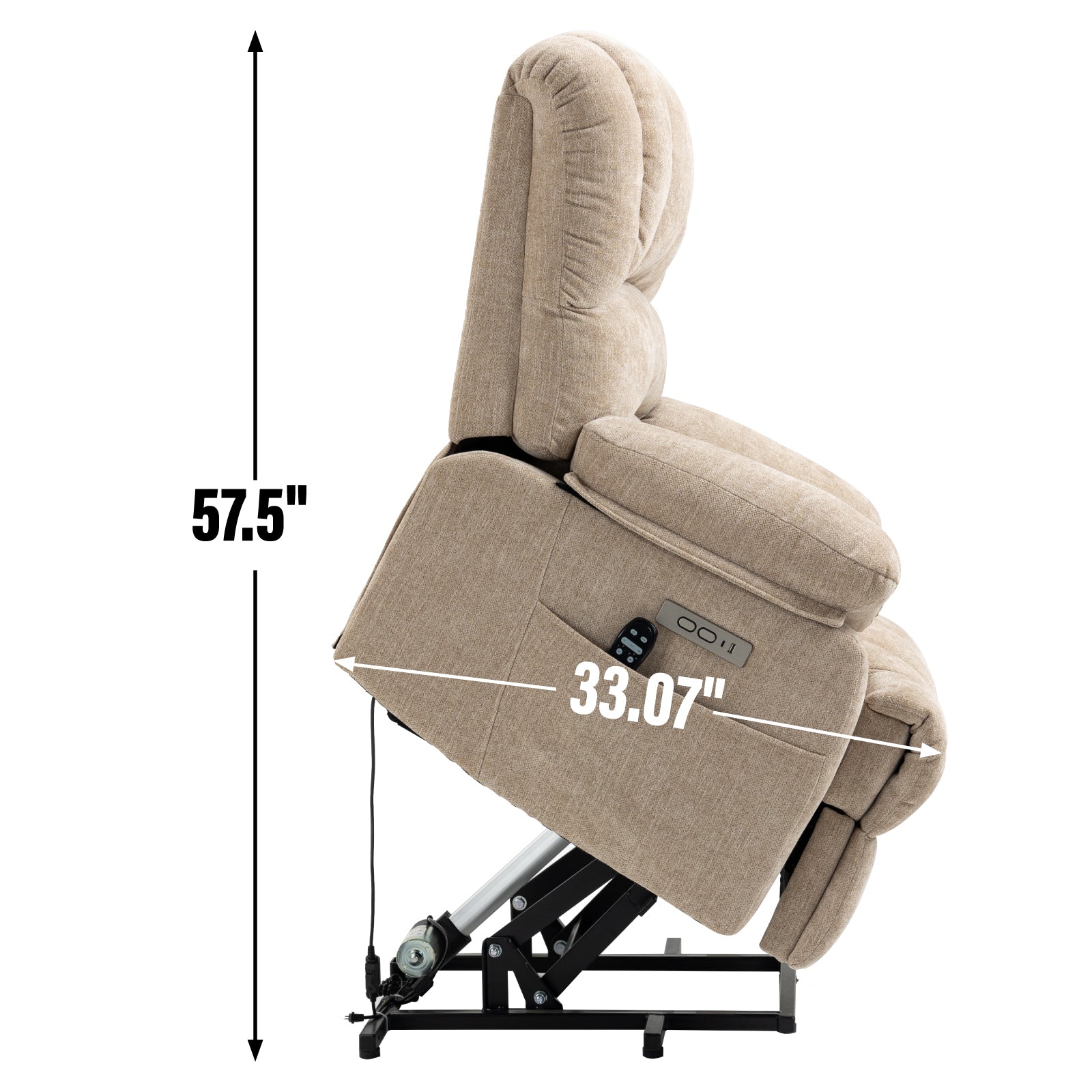 23' Seat Width and High Back Large Size Beige Chenille Power Lift Recliner Chair with 8-Point Vibration Massage and Lumbar Heating - Grand Goldman Shop