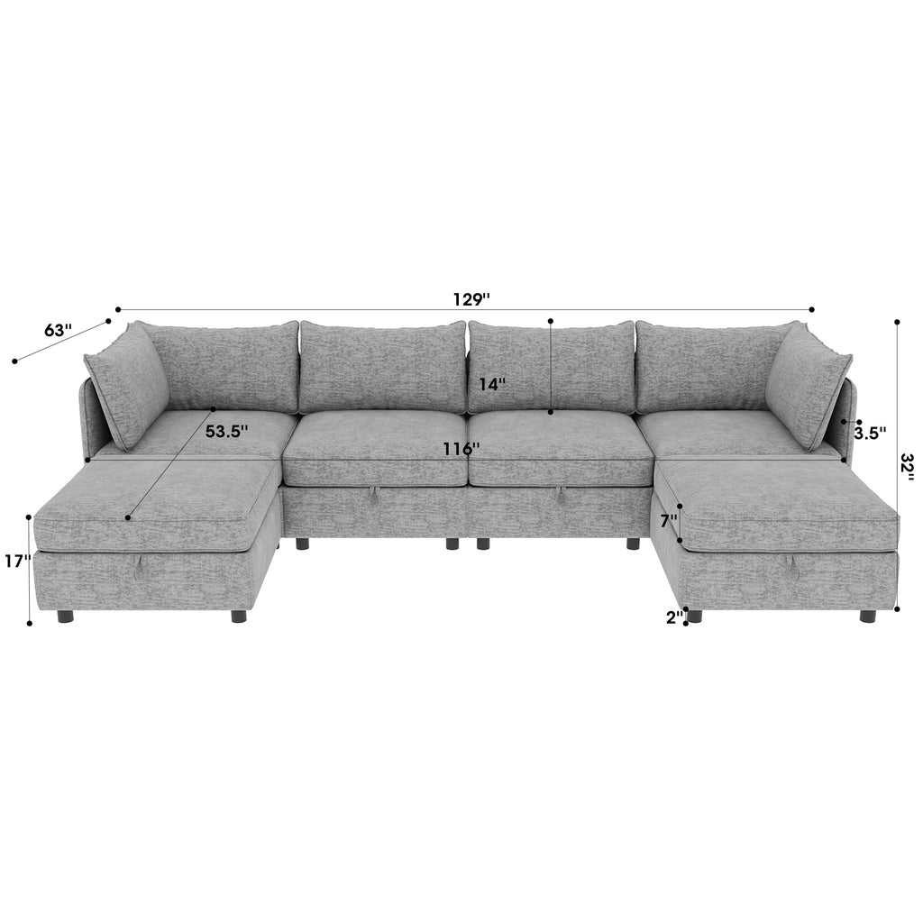 Modular Sectional Sofa, Convertible Sofa Seat With Storage, Sleeper Sectional Sofa Set, Fabric Flexible Modular Combinations for Living Room - Grand Goldman Shop