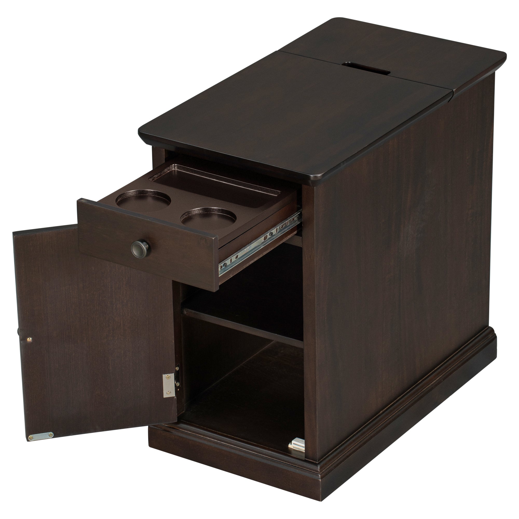 U-Can Classic Vintage Livingroom End Table Side Table with USB Ports and One Multifunctional Drawer with cup holders, Antique Espresso (Old SKU: WF296294AAP) - Grand Goldman Shop