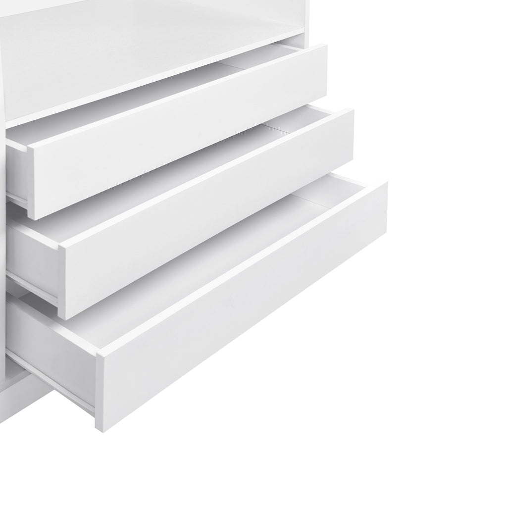Doorless Wooden Storage Wardrobe for Dedroom with Shelves and 3 Drawers, White - Grand Goldman Shop