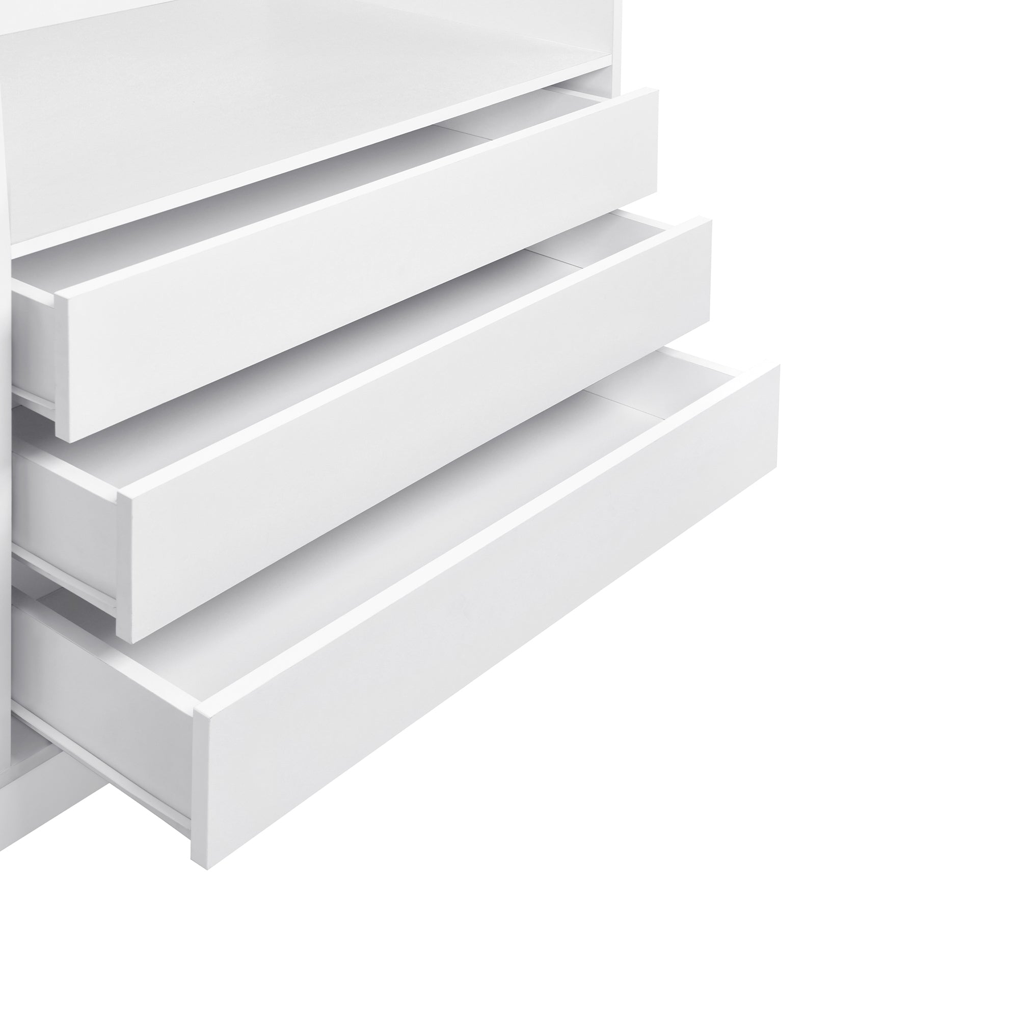 Doorless Wooden Storage Wardrobe for Dedroom with Shelves and 3 Drawers, White - Grand Goldman Shop